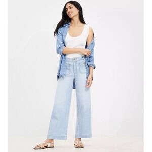 Ann Taylor Loft The Palmer Wide Leg Crop Denim Sz 12 Blue Jeans Light Wash